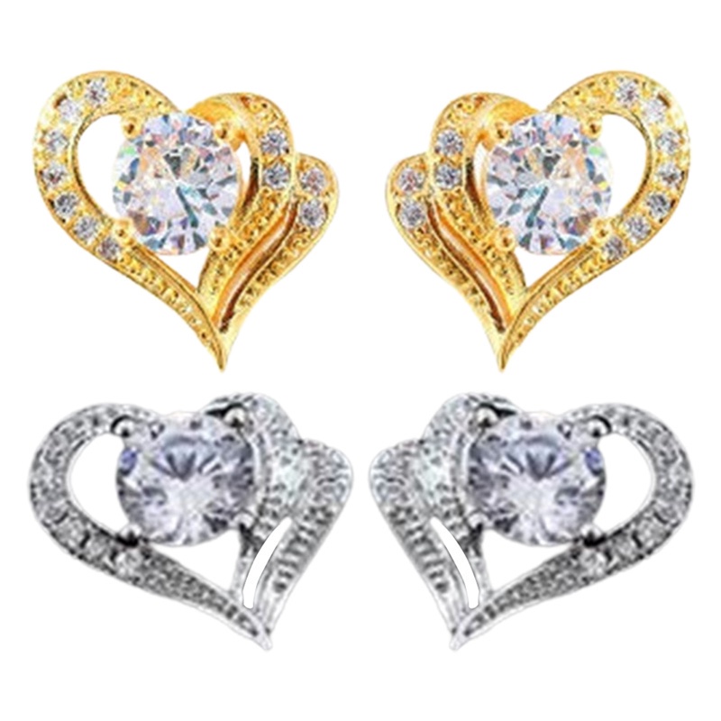 Fancyqube Anting Stud Cubic Zirconia Bentuk Hati Untuk Wanita