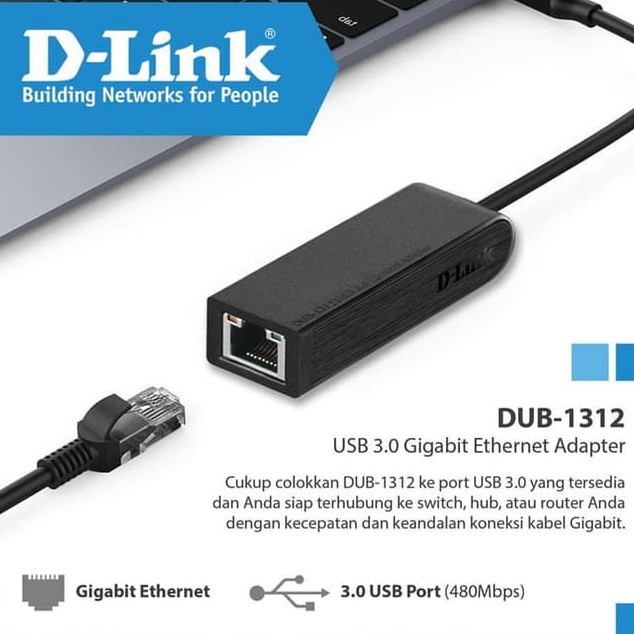 USB 3.0 to Lan D-Link DUB-1312 Gigabit Ethernet Adapter Original Resmi