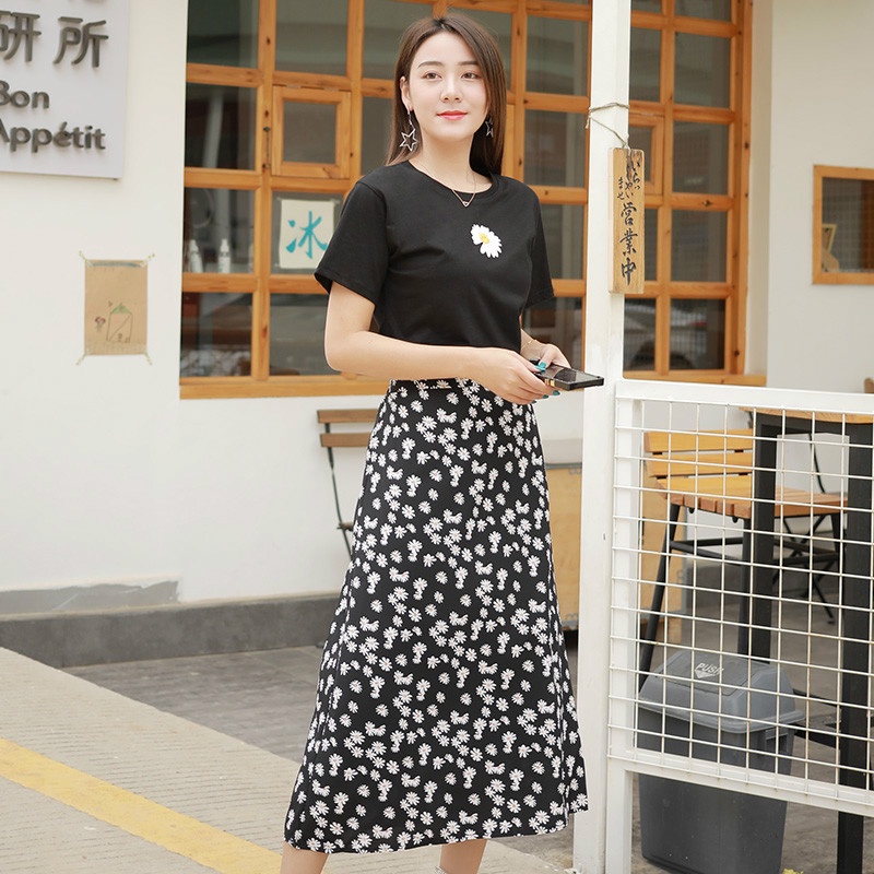 Rok panjang Rok daisy/Rok Sifon Panjang Tengah Wanita Daisy a-Line Pinggang Tinggi Bersih/Rok panjang-3