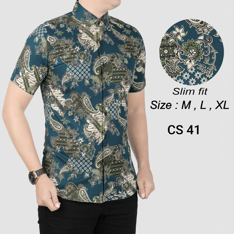 BAJU BATIK PRIA SLIM FIT LENGAN PENDEK COLINDION CBS763 PREMIUM KEMEJA BLD JAKARTA