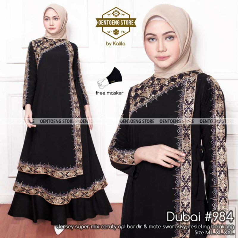 SUPER (NEW PRODUCT) DUBAI 984 [OENTOENG STORE] ABAYA JETBLACK PREMIUM | GAMIS PESTA JUMBO