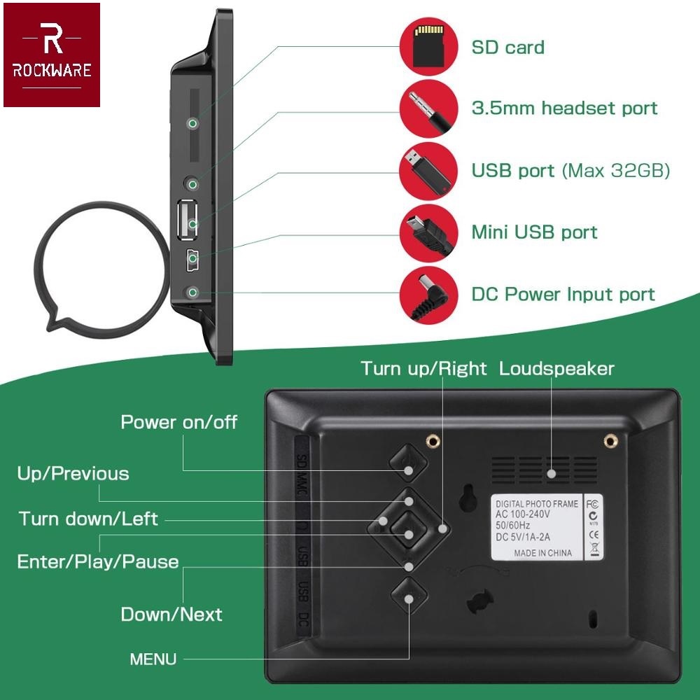 ROCKWARE RW-SJD803 - 8 inch Digital Photo Frame - Frame Foto Digital