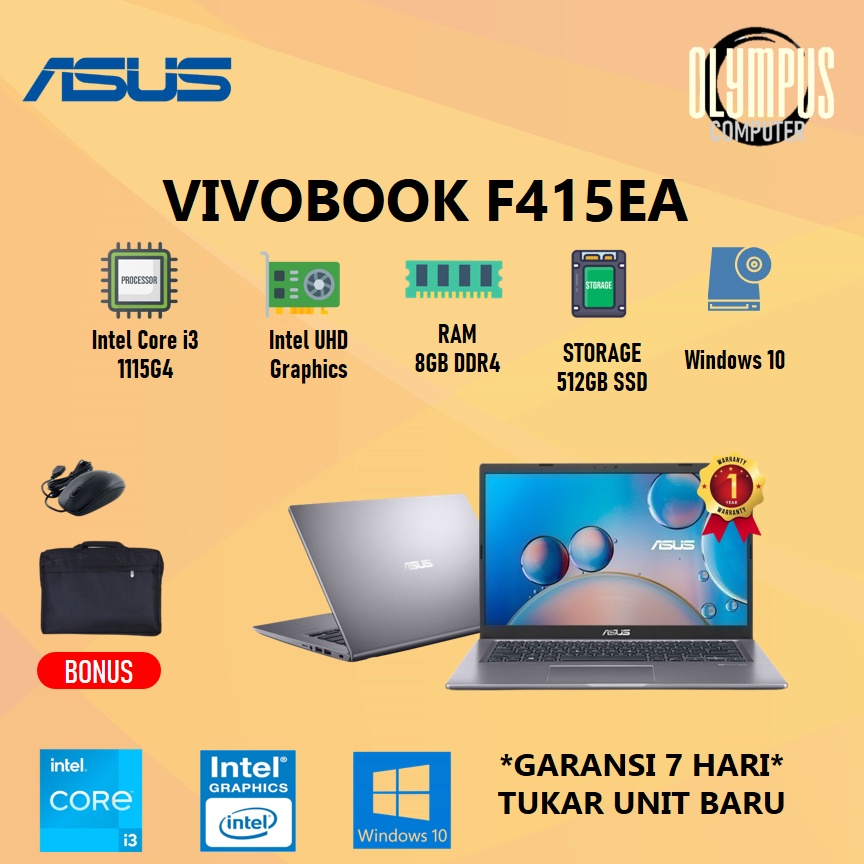 Laptop Asus Vivobook F415EA Core i3 1115G4 8GB 512SSD W10 14.0FHD IPS