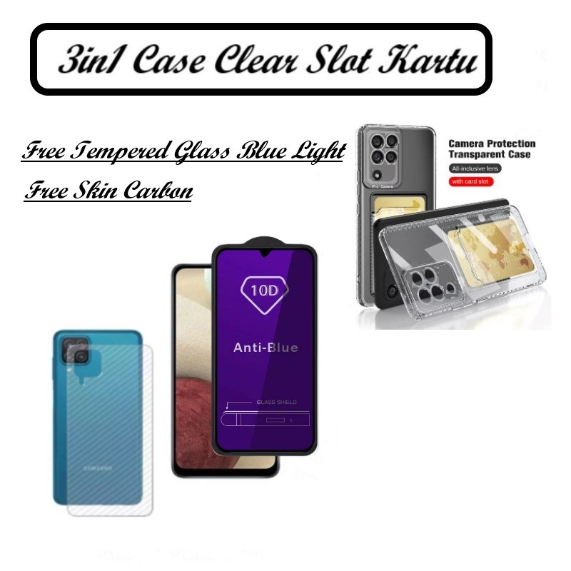 Paket 3in1 Soft Case Clear Bening Protect Camera+Slot Kartu Samsung a12 Samsung M12 Free Tempered Gl