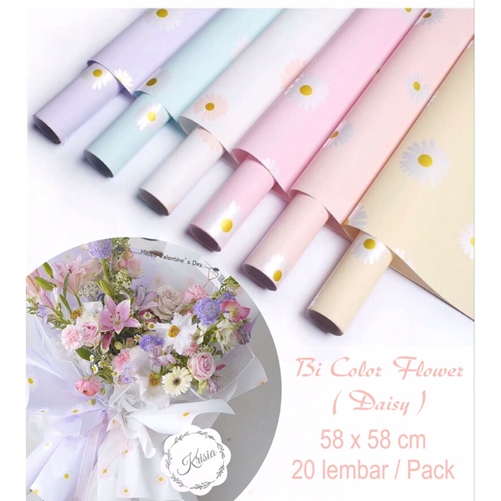 FLOWER WRAPPING “BI COLOR FLOWER ~DAISY” CELLOPHANE 58x58 CM  KERTAS BUNGA (ECER) KERTAS BUNGA WATERPROOF