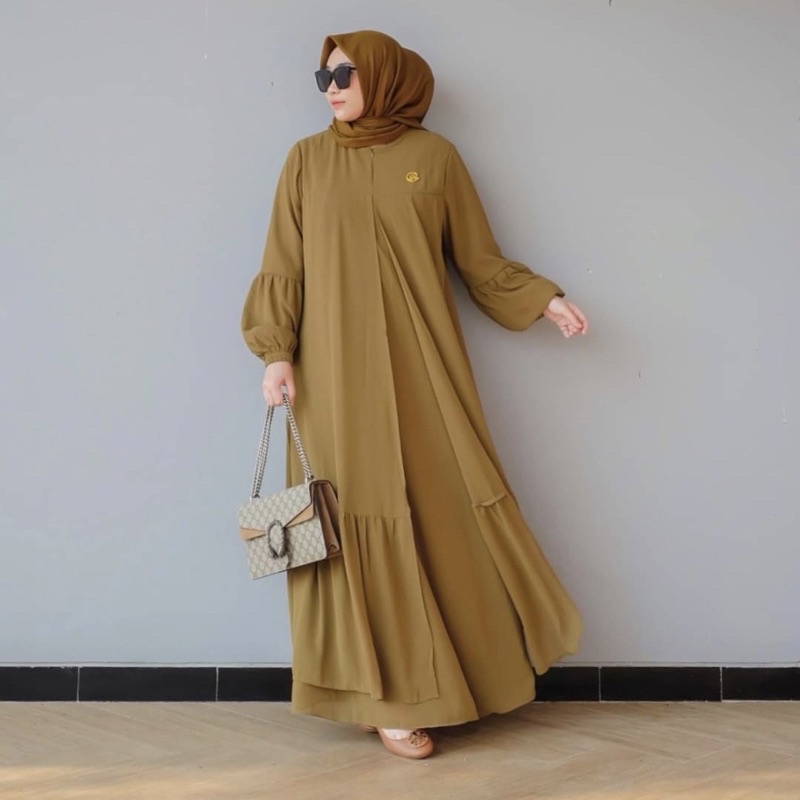 DYN - Basic Yoona Dress - Gamis Wanita Polos Busui Friendly-Olive
