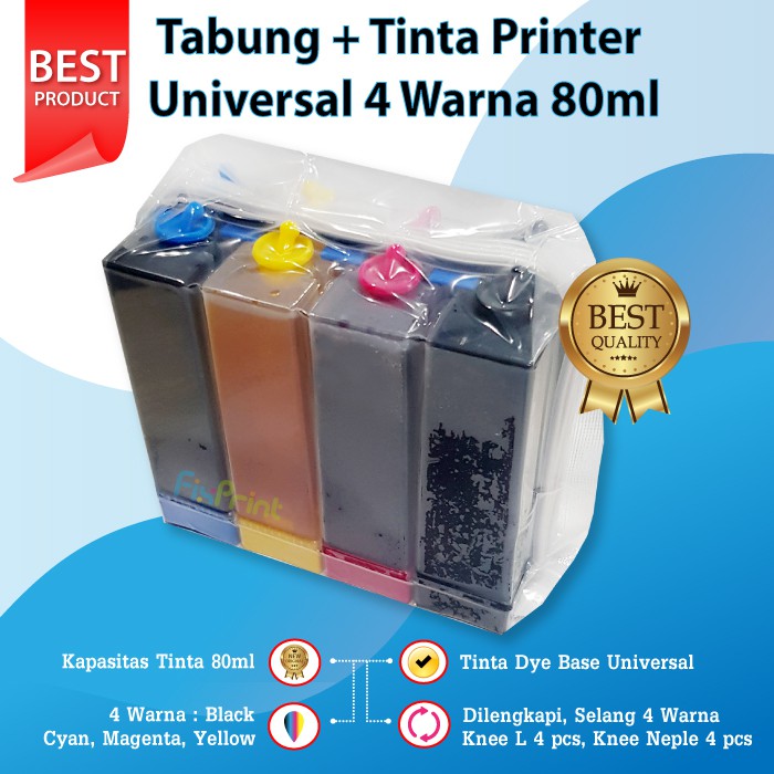 Tabung 4 Warna + Tinta Infus 80ml Modif Printer Canon iP2770 MG2570s iP2870s HP 2135 2335 2336 2337