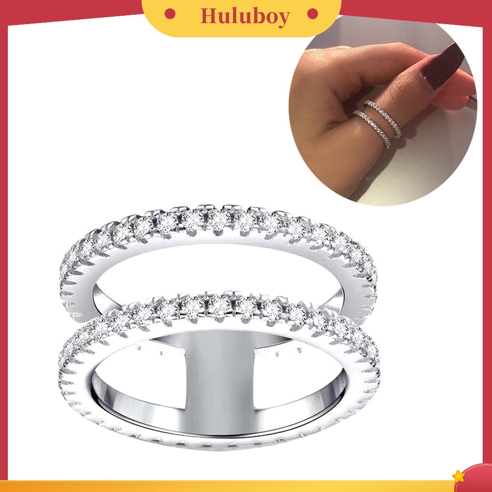 Hu Hu Hu Hu Hu Alat Bantu Pasang Kacamata♡ Cincin Wanita Model Lapis Ganda Aksen Berlian Imitasi Untuk Hadiah Pernikahan