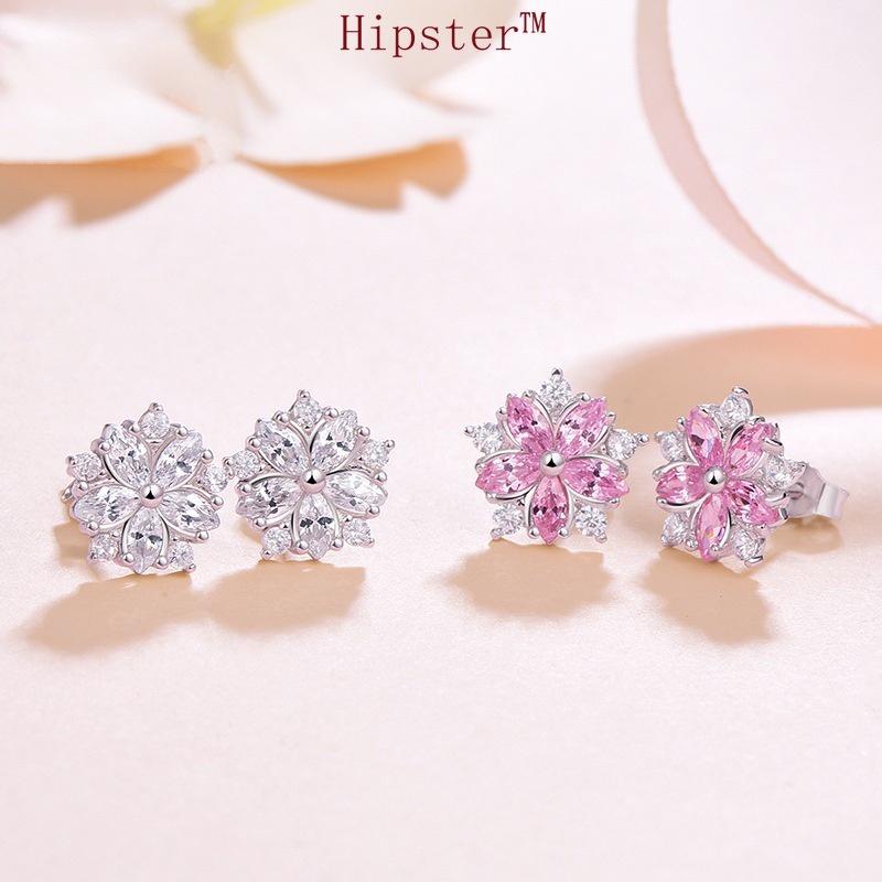 INS Style Romantic Elegant Exquisite Pink Diamond Cherry Blossom