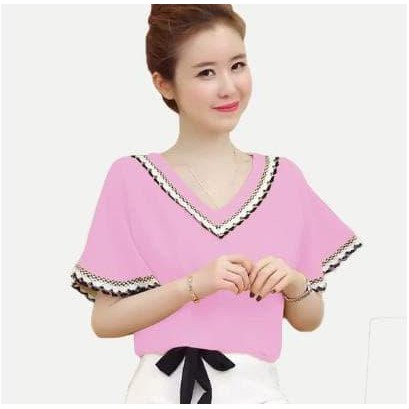 promo mc fashion blus lengan pendek wanita gaya korea cantik terbaru - gaby - kuning, m terbaru