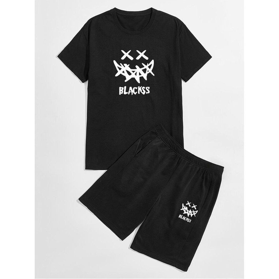 Clothing May - 1 Set Blackss 1 Set One Set Oneset Satu Pasang Satu Setel Fashion Sepasang Kaos Koas Set Boxer Distro Kekinin T Shirt Tshirt T-Shirt Premium Murah Unisex Sablon Dtf Murah Celana Pria Pendek Tali Kolor Bokser