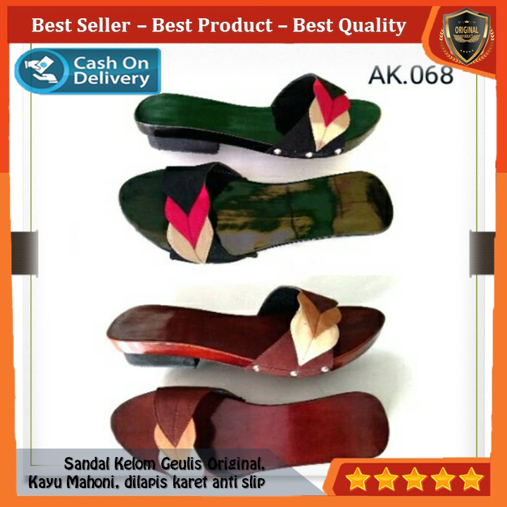 Kelom Gelis Wedges Sandal Wanita Terompah Sendal Kayu Modern, Kelom Geulis Model No AK068 COD
