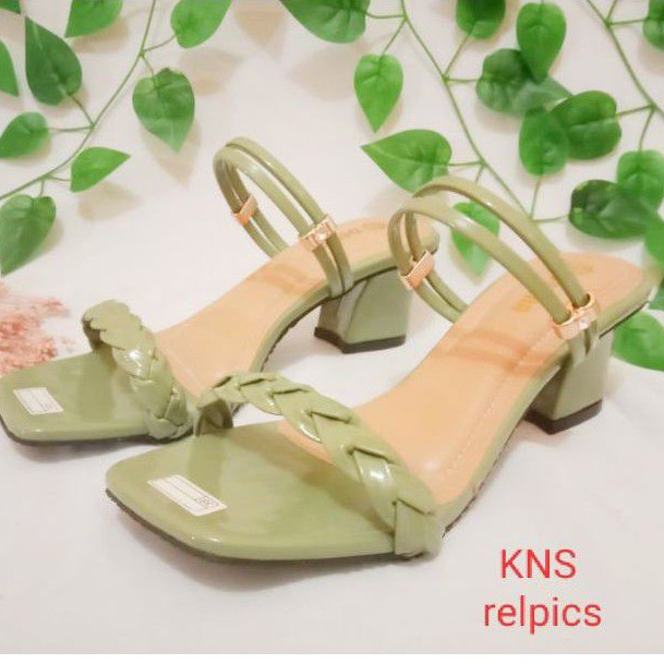 sandal hels wanita hak tahu 5cm tali kepang smple hels terbaru  KNS  relpics