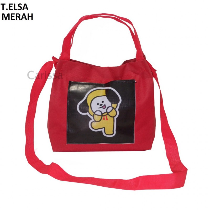 [BISA COD] T.ELSA Tas Tote BT21 BTS Kecil Kanvas Korea Murah Wanita Kekinian