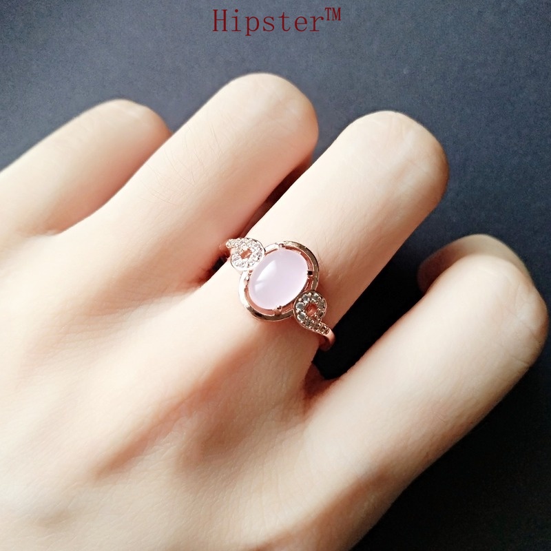 Set Cartoon Cat Pink Gemstone Earrings Safety Buckle Bracelet Pink Crystal Rose Gold Ring Five-Petal Flower Necklace Four-Piece Set