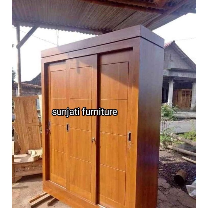 lemari sleding 3 pintu jati tua