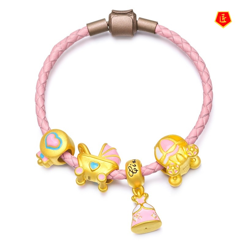 [Ready Stock]3D Pink Skirt Gold Lucky Beads Bracelet for Women