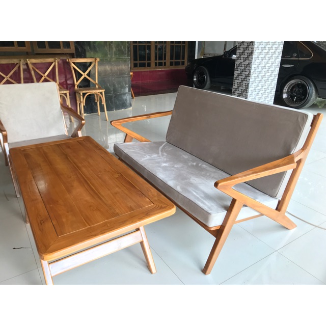 Kursi Tamu Minimalis Modern Scandinavian Kayu Jati mulya furniture jepara