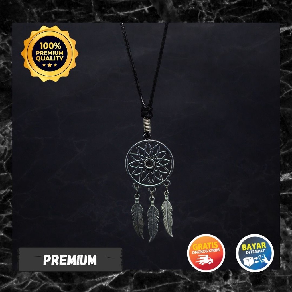 Kalung Tali Bandul Liontin Dream Catcher Logam Warna Silver