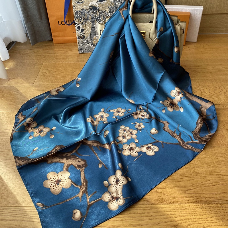 90x90cm Besar Syal Leher Fashion Korea Sederhana Gaya Aksesoris Hitam Putih Persegi Bergaris Selendang syal-D
