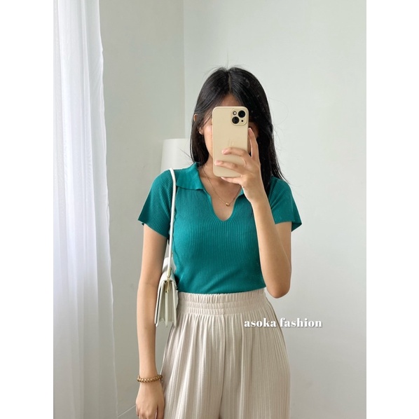 ASOKA Zola Top 2114 - Kaos knit wanita - Atasan Polo Rajut Kaos Kerah