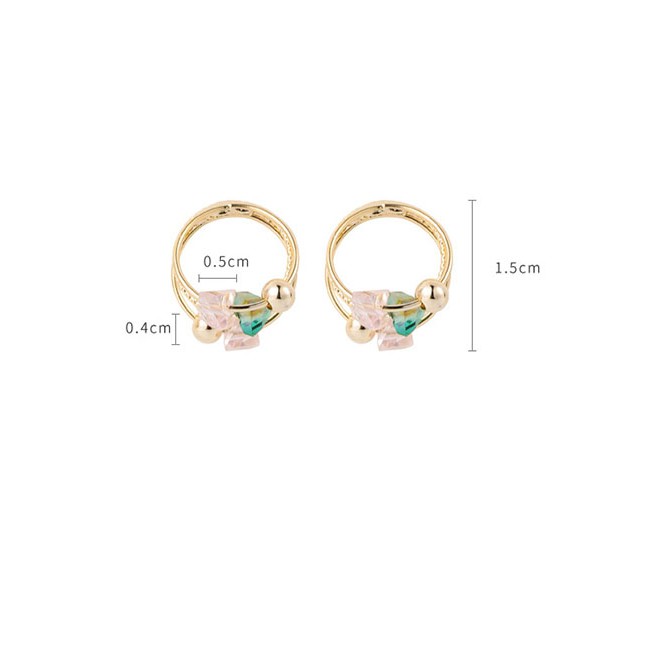 LRC Anting Tusuk Fashion Green Multi-layer Circle Alloy Crystal Ball Earrings D99682