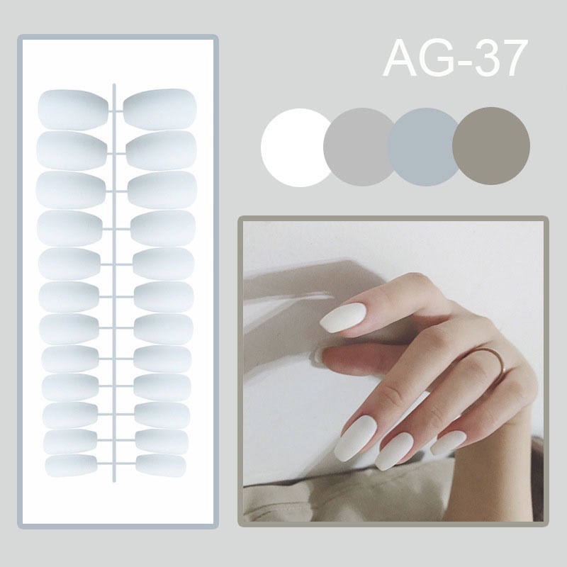 24 Pcs / Set Kuku Palsu Warna Solid Matte Bahan Akrilik Bentuk Trapesium Untuk Nail Art