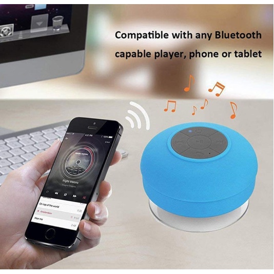 Speaker Bluetooth Bentuk Bulat / Mini Portable Waterproof Wireless Tahan Air Tempel Dinding