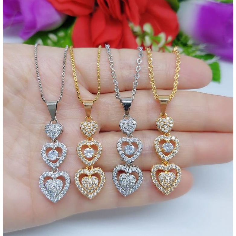 Set Kalung+Liontin Love Xuping Full Permata lapis emas 18k