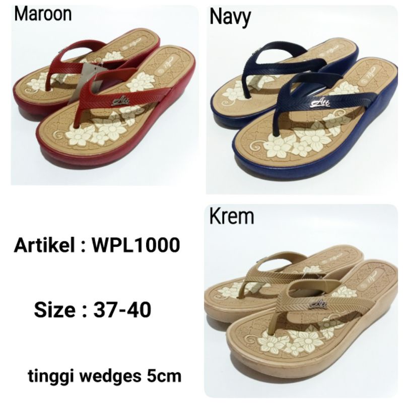 SANDAL WEDGES WANITA ATT WPL1000 MURAH MARON NAVY KREM TINGGI WEDGES 5CM