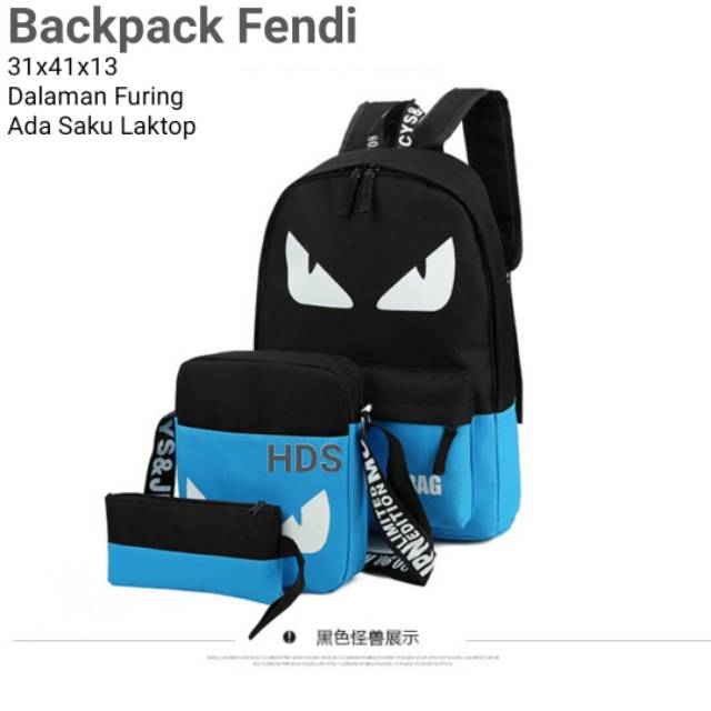 Tas Ransel anak murah motif FENDII DINIR 3in1 satu set murah