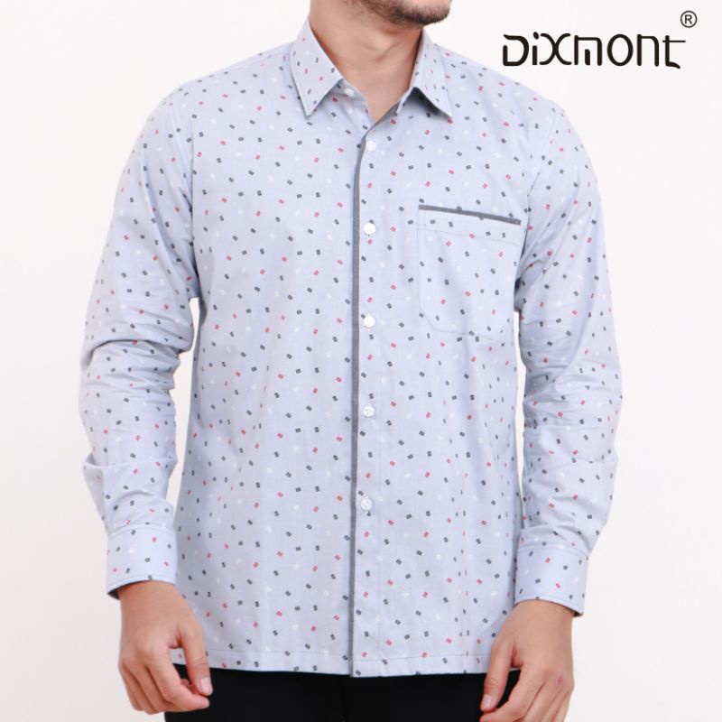 Dixmont Kemeja Pria Basic Formal Motif Lengan Panjang Hem ML00721