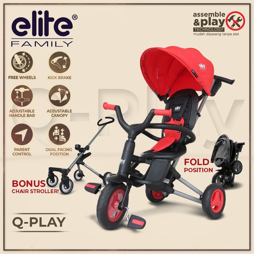 Family Elite - Q-Play Tricycle 5 in 1 Bonus Chair Stroller QPlay