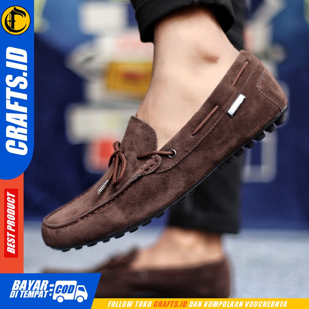 Sepatu Slip On Pria Sepatu Casual Pria Kulit Suede Kerja Kantor Kuliah Kondangan Sepatu Slop Pria Sepatu Hitam Pria CRAFTS RENES