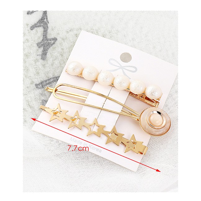 LRC Jepit Rambut Fashion Gold Alloy Pearl Five Star Hairpin Set Y61874