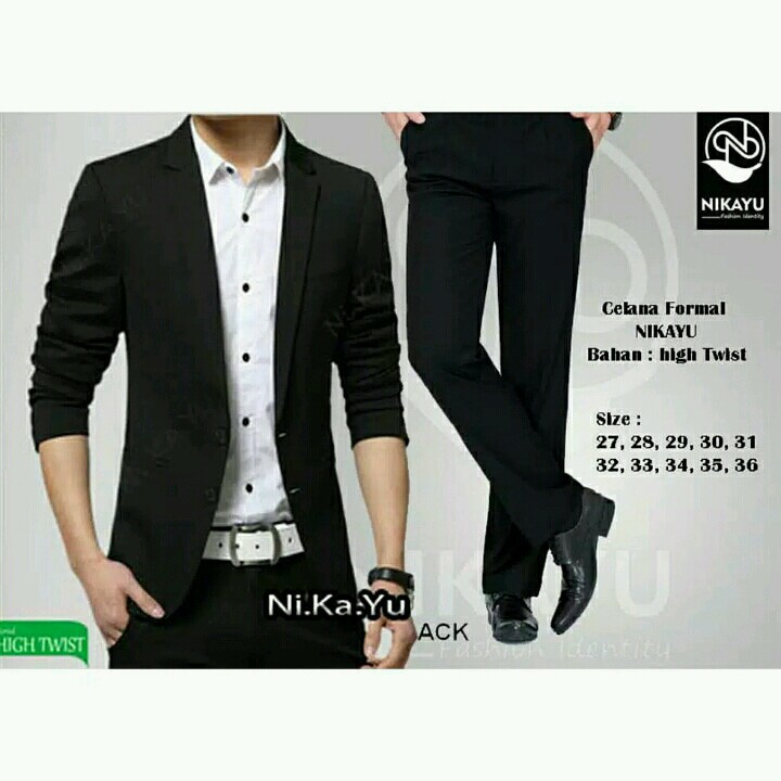 SETELAN BLAZER SLIMFIT CASUAL BLACK+ CELANA HITAM BAHAN HIGH TWIST 2IN1 ORIGINAL NIKAYU