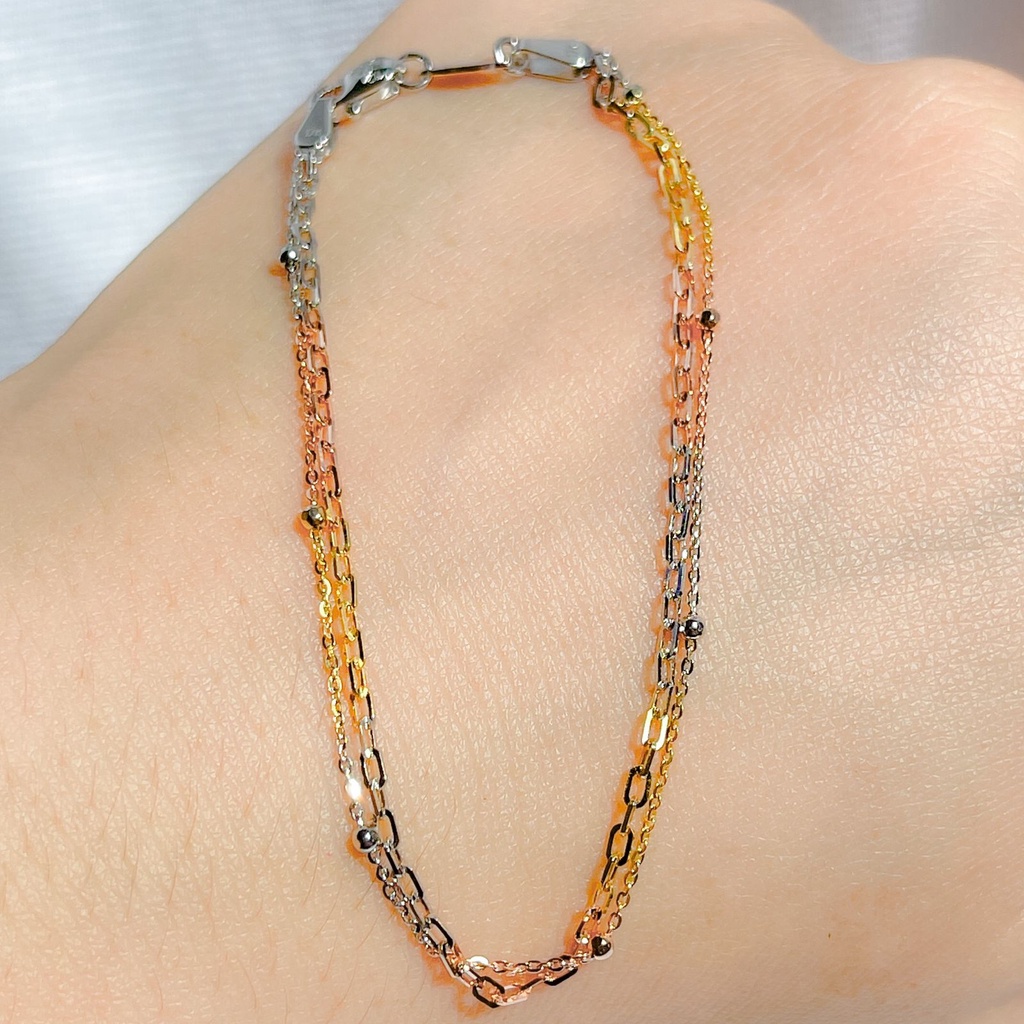 Gelang tangan kaki rantai tali jedar 2 layer anak dan dewasa emas asli kadar 750 75% 22 putih gold rosegold 3 warna