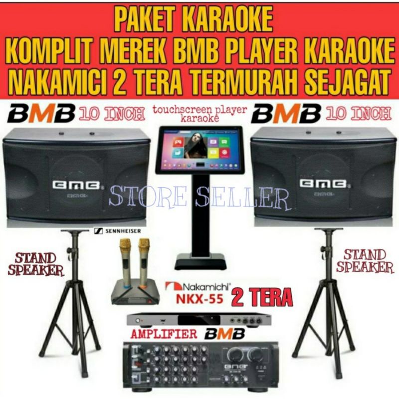 Paket Speaker BMB 10 Inch Ampli BMB Player Karaoke Nakamici Touchcreen
