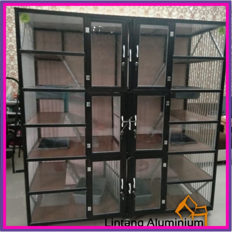 Kandang Kucing Aluminium//6 Kamar Pintu Kaca