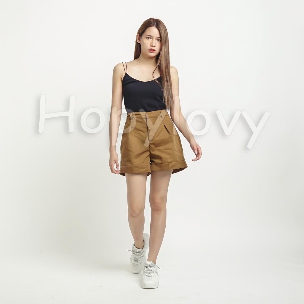 HOPYLOVY - Celana Pendek Bahan Katun HW Wanita Hotpants Highwaist Deby