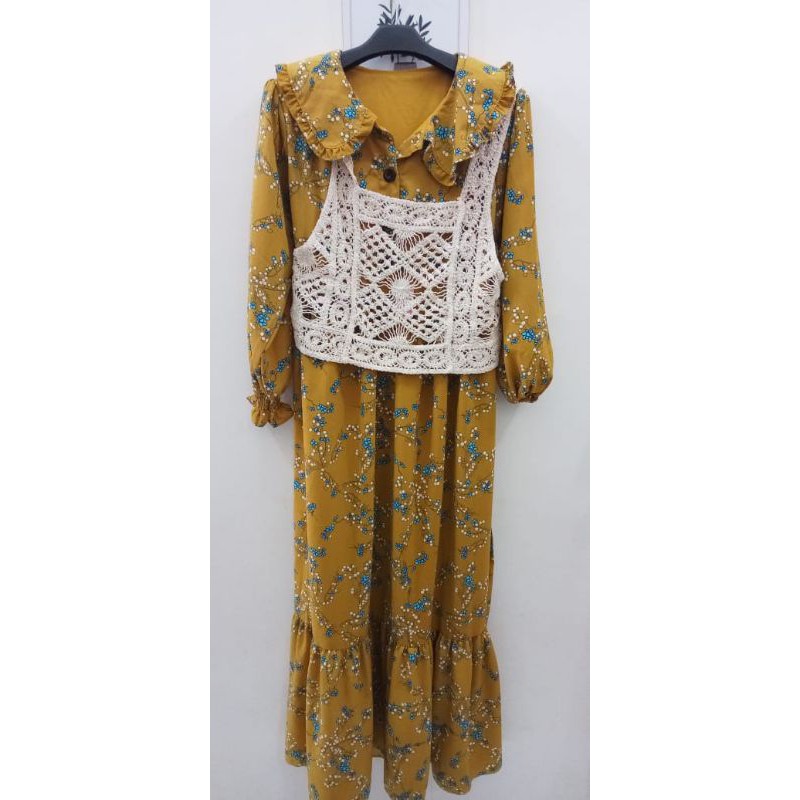 Dress Yuna rompi original set dress rompi set lebaran dress
