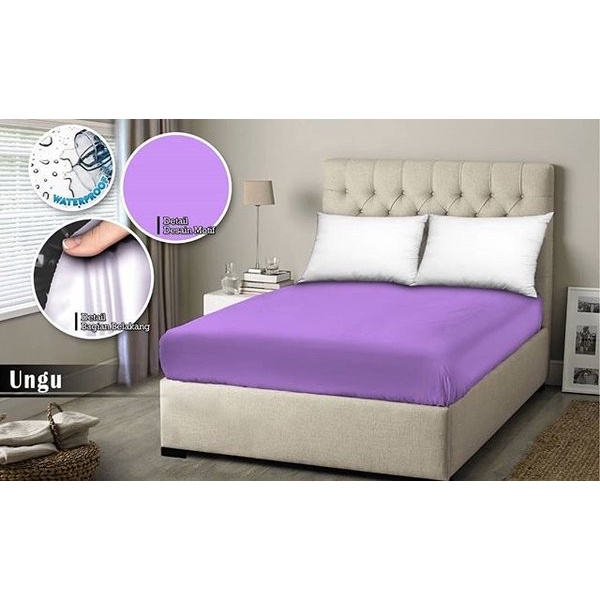 Sprei Waterproof 120x200 MONALISA - anti ompol air water proof polos - 120 Single Size - SP-Ungu