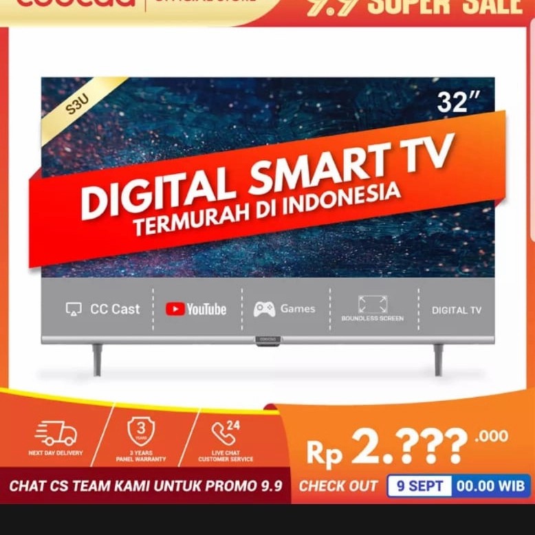 COOCAA 32S3U SMART TV LED COOCAA 32 INCH-DIGITAL DVB T/T2-BEZEL-LESS / TV DIGITAL SMART TV