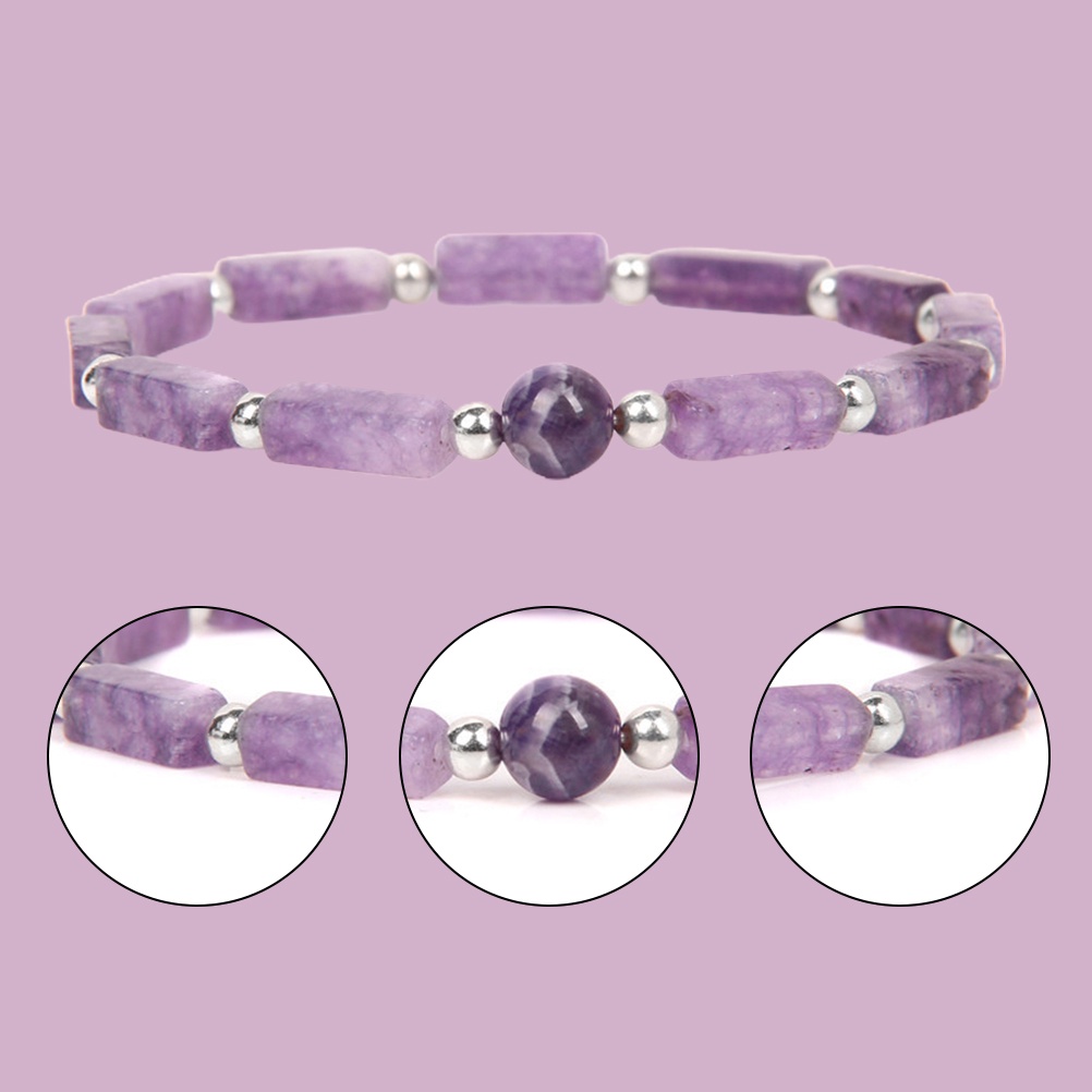 Gelang Manik-Manik Amethyst Alami Bentuk Persegi Adjustable Untuk Menurunkan Berat Badan