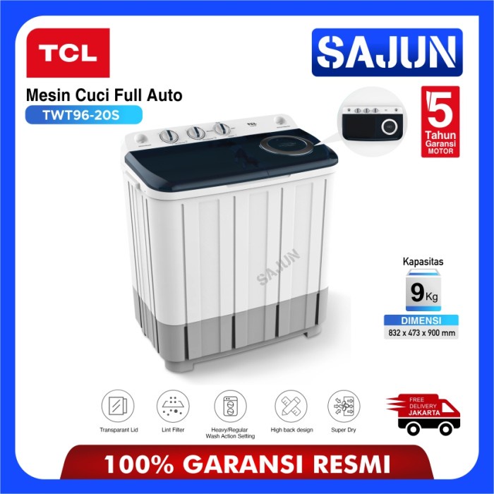 TCL Twin Tub Washer 8 Kg Mesin Cuci Semi Auto TWT96-20S Free ongkir Jakarta