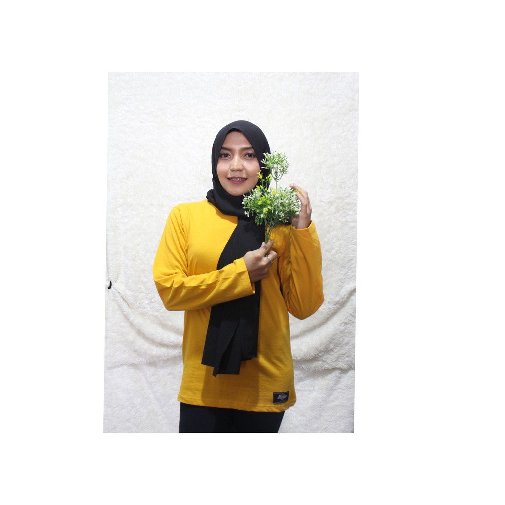 Kaos Polos Cewe Panjang Kuning Kunyit
