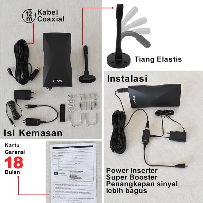 PX DA 5900B Antena TV Digital Analog Indoor-Out Included Kabel 12 Mtr