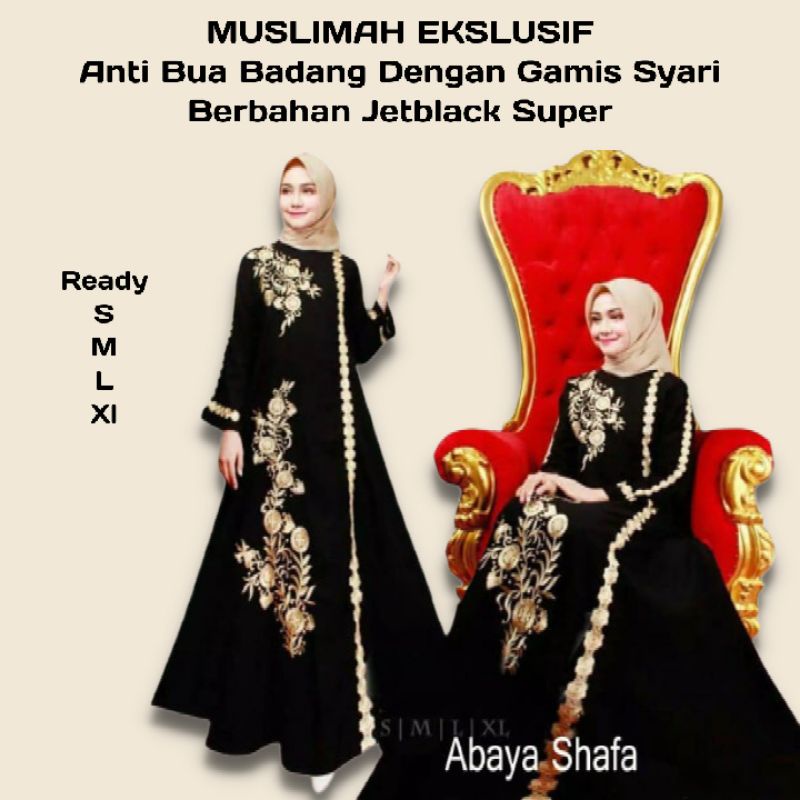 Baju Gamis Syari Terbaru 2021 Lebaran Wanita Simple Remaja Syar i Bahan Jetblack Size S M L XL Pakai