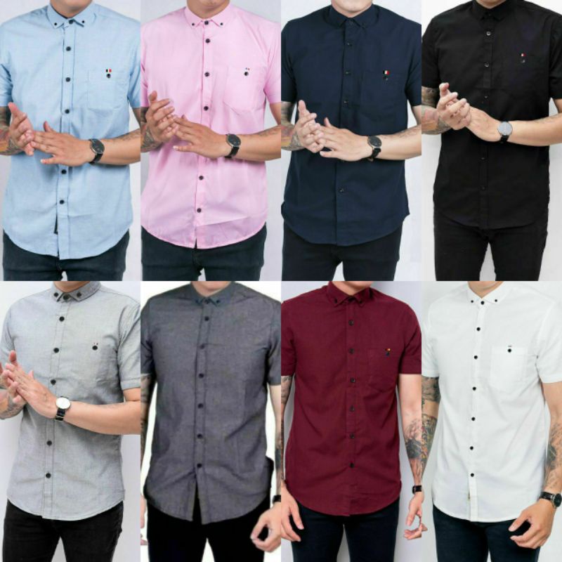 XXXL XXL XL L M KEMEJA POLOS PRIA TOPMAN LENGAN PENDEK KASUAL FORMAL KERJA KANTOR SLIMFIT BATIKSARPE