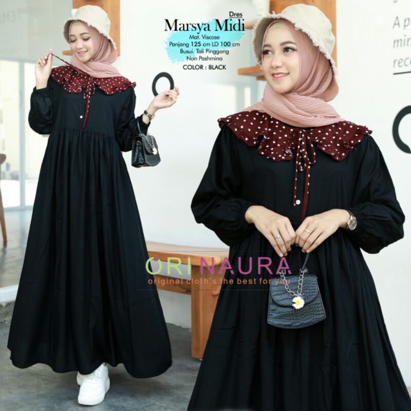 MARSYA MIDI Dress Wanita Muslim Ori by Naura